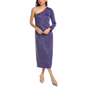 JS COLLECTIONS Purple Metallic Maddie One Shoulder Midi Dress Size 14